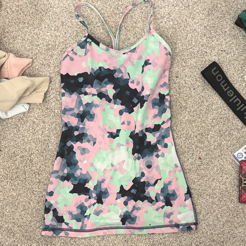 This is a Lululemon Power Y Tank in the "Clouded Dreams Multi print. size 2